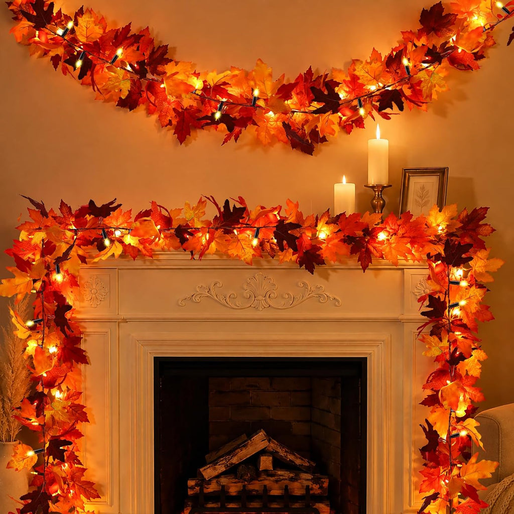 Qinyoung 12 Pcs Fall Crafts Maple Leaves Mason Jars with LED Candle Light