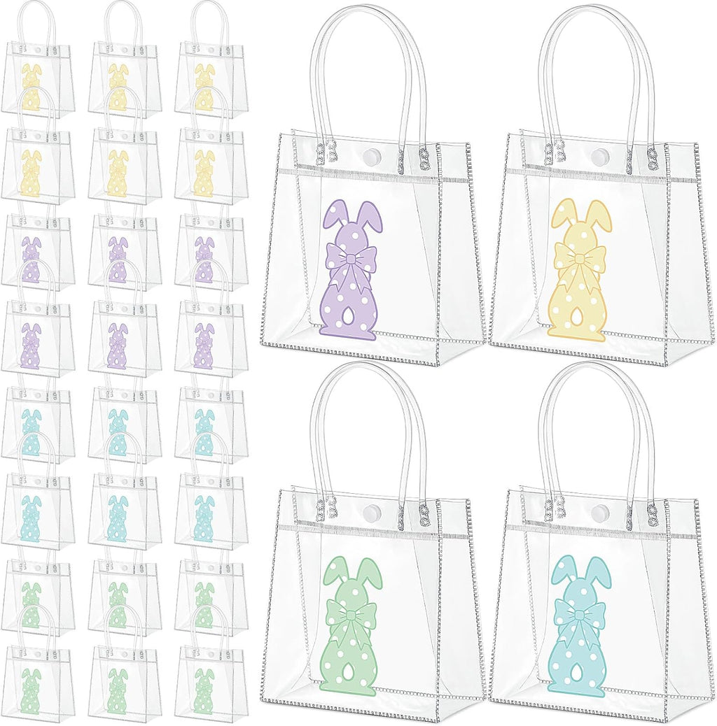 Aliceset 24 Pcs Clear PVC Gift Bags with Handle, Rabbit Goodie Bags