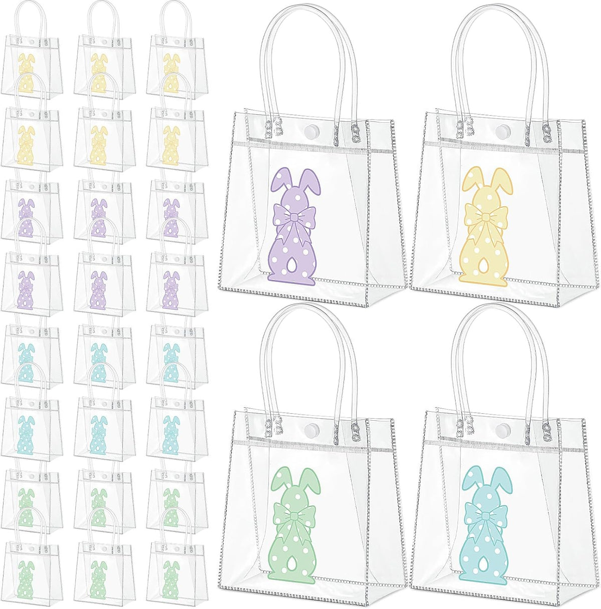 Aliceset 24 Pcs Clear PVC Gift Bags with Handle, Rabbit Goodie Bags