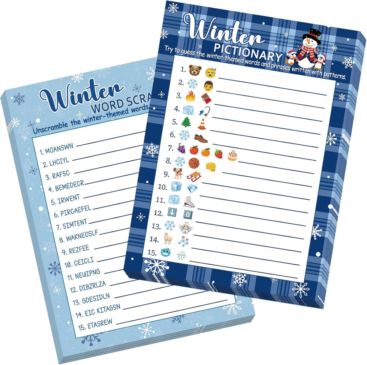 COCHIE 30 Players Winter Holiday Christmas Party Games for Adults Family Office Large Groups, Words Pictionary Game, Riddle Game, Word Scramble Games with Answer Key (Winter Pattern)