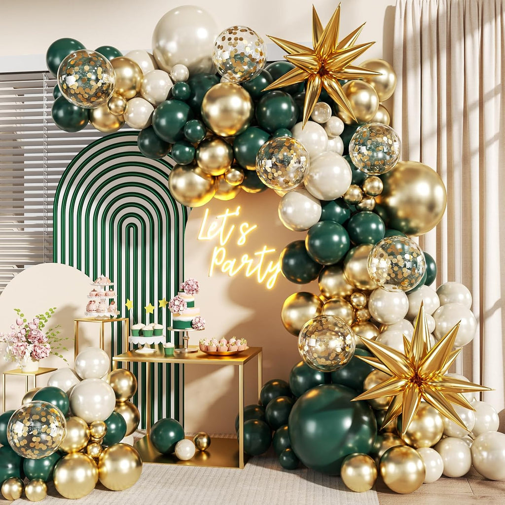 Emerald Green Gold Balloons Arch Kit for Wedding Birthday Party Decor