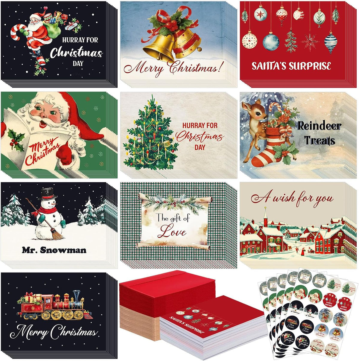 Yeaqee 100 Pcs Retro Christmas Greeting Cards