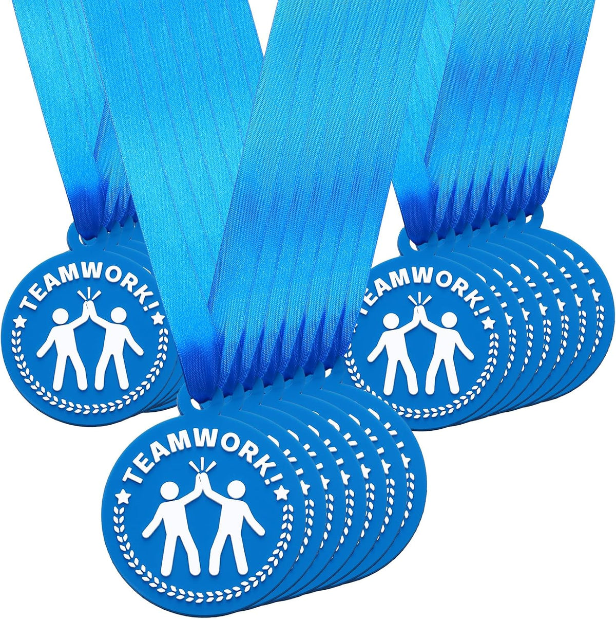 AmazingSpark 60 Pcs Teamwork Award Medals, 2 Inch Rubber Medals Bulk Winner Encourage Team Participation for Kids Adults Trophy Award Prize Gift Competitions Graduation Party