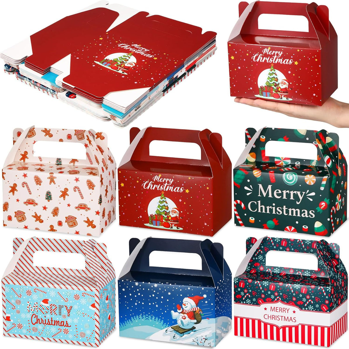 Zhanmai 36 Pack Christmas Day Treat Box Xmas Goodie Santa Claus Boxes for Treats Gift Cookie Cupcake Snack Container with Handle Party Favor