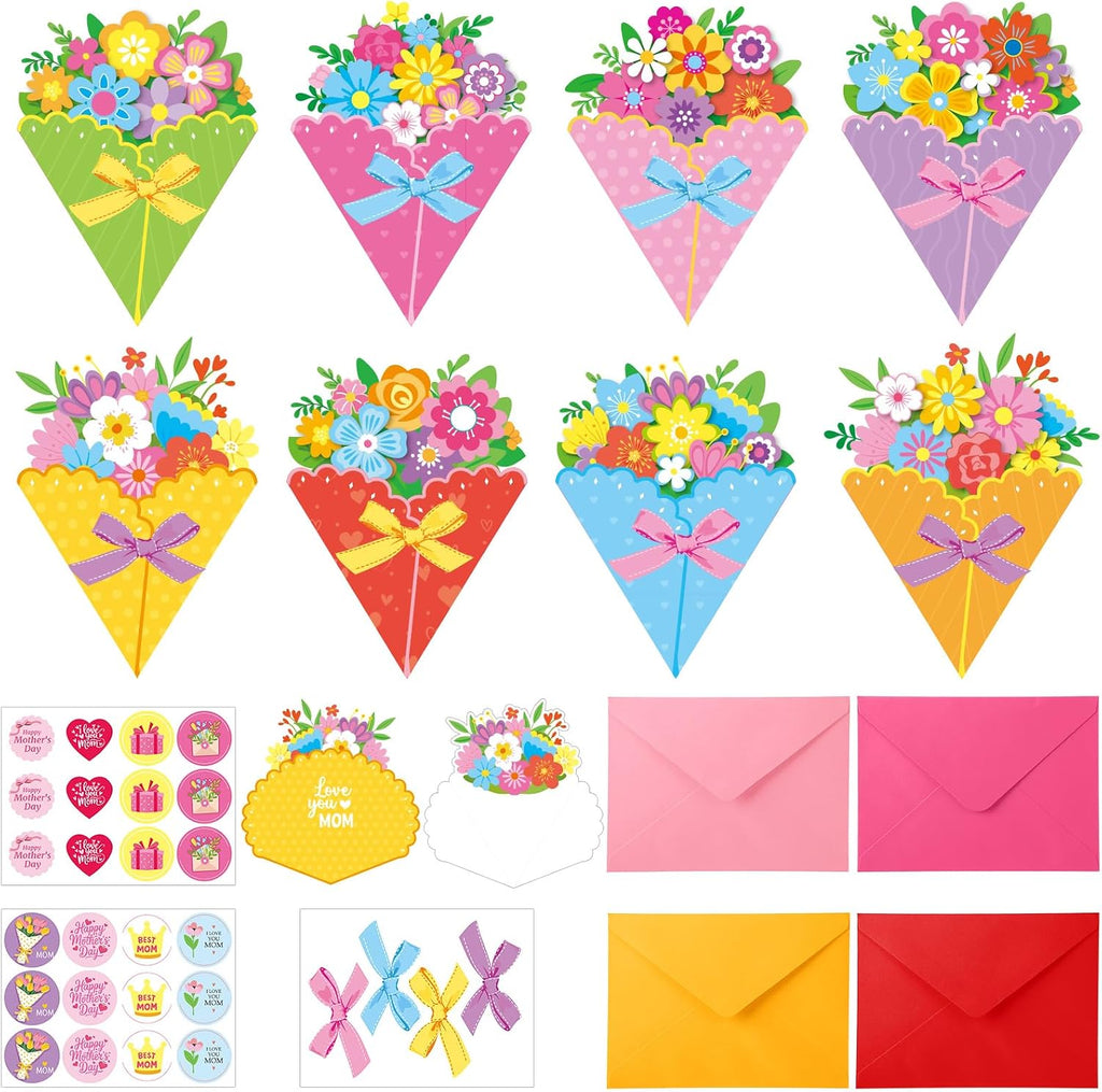 Funrous 24 Pack Mother's Day Flower Cards with Envelopes Stickers