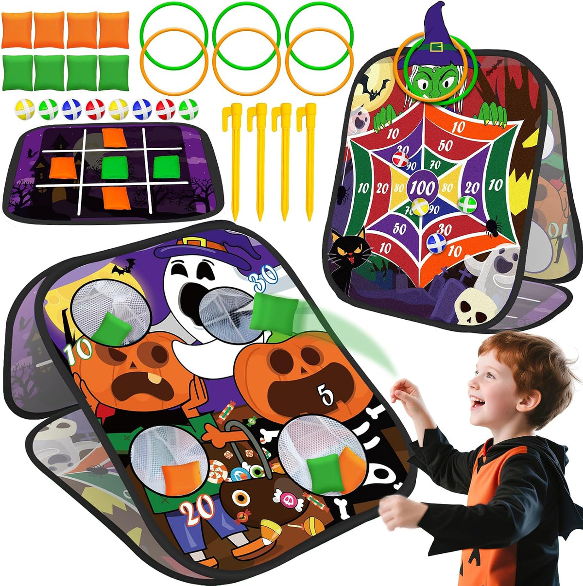 4-in-1 Halloween Party Games Set for Kids Adults