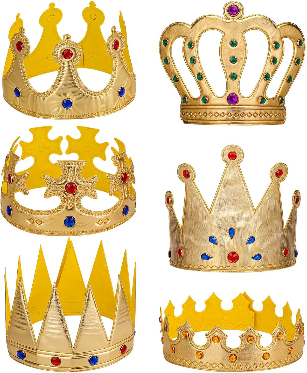 Xthrotsenk 6 Pcs Birthday King Crowns Foam Crowns Prince Princess Gold Crown King Queen Crown Hat Cap with Gems for Birthday Party Supplies Halloween Crown