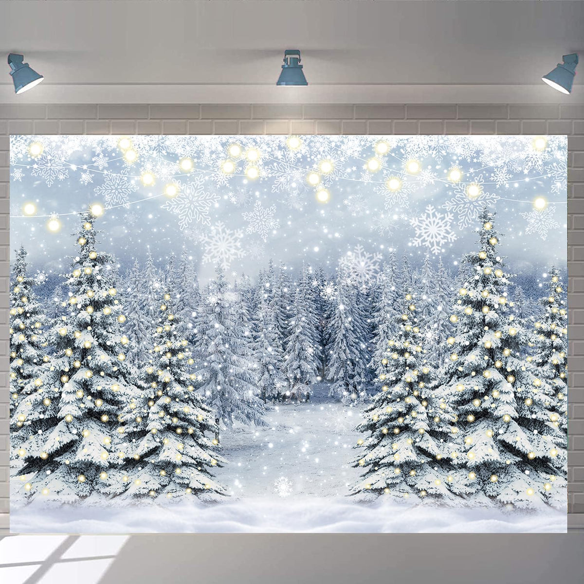 Winter Forest Photography Backdrop Glitter Snowy Pine Tree Scene Background