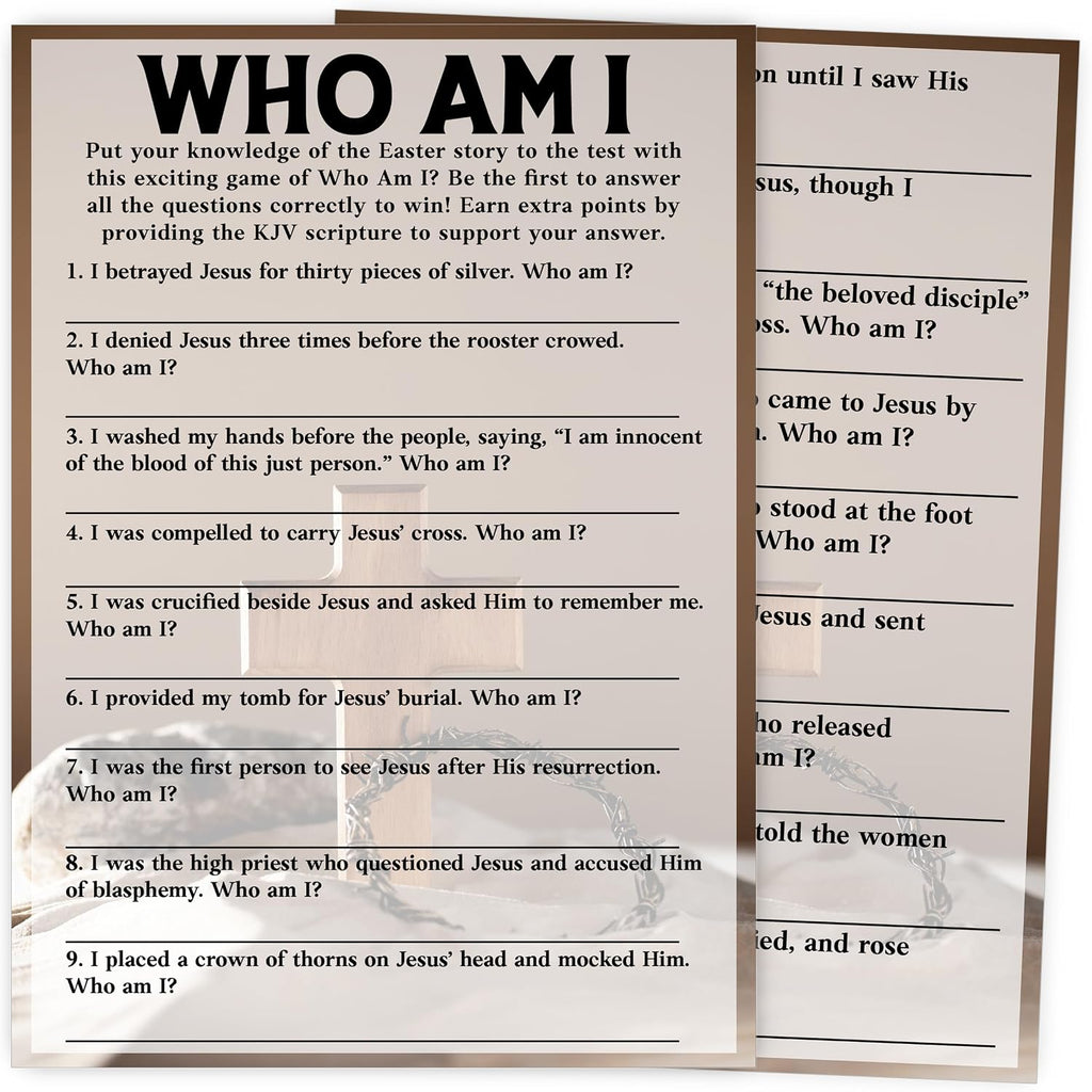 Easter Games for Adults and Kids, Who Am I Bible Trivia Game Cards, Easter Family Feud Game for Family Friends, Holiday Party Games for Activities Party Decorations Supplies, 5x7 Inch-A05