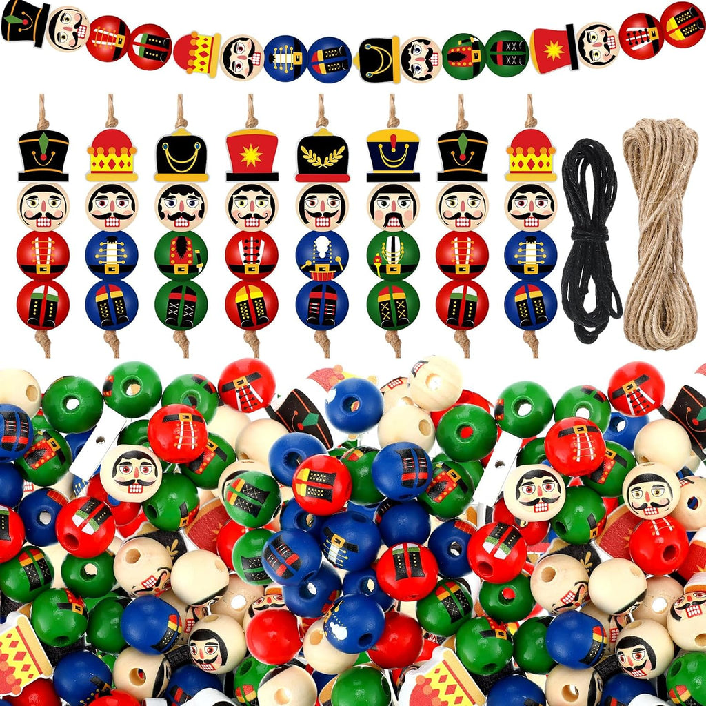 Cinnvoice 240 Pcs Holiday Wood Beads with Twine, Classic