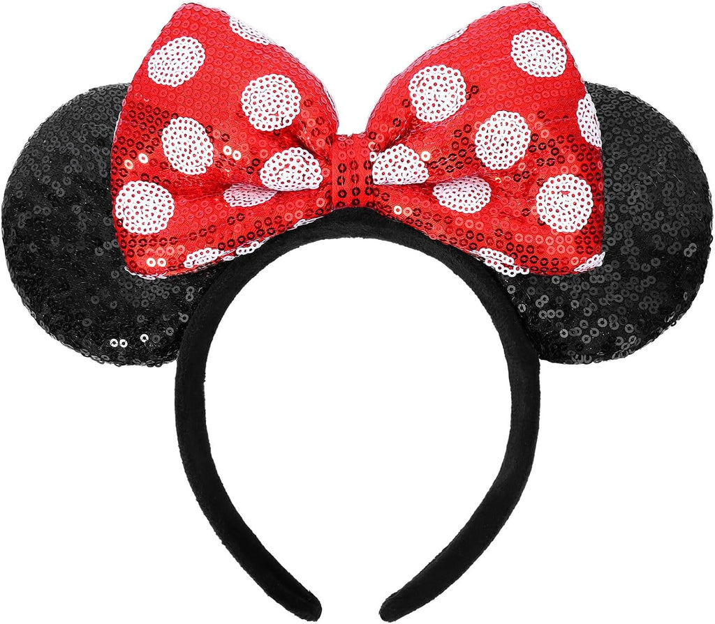 UNSPAZ Mouse Ears Headbands, Sequin Mouse Ears for Women Girls Boys, Shiny Bow Headband for Cosplay Costume Party Decorations Hair Accessories (Polka Dots)
