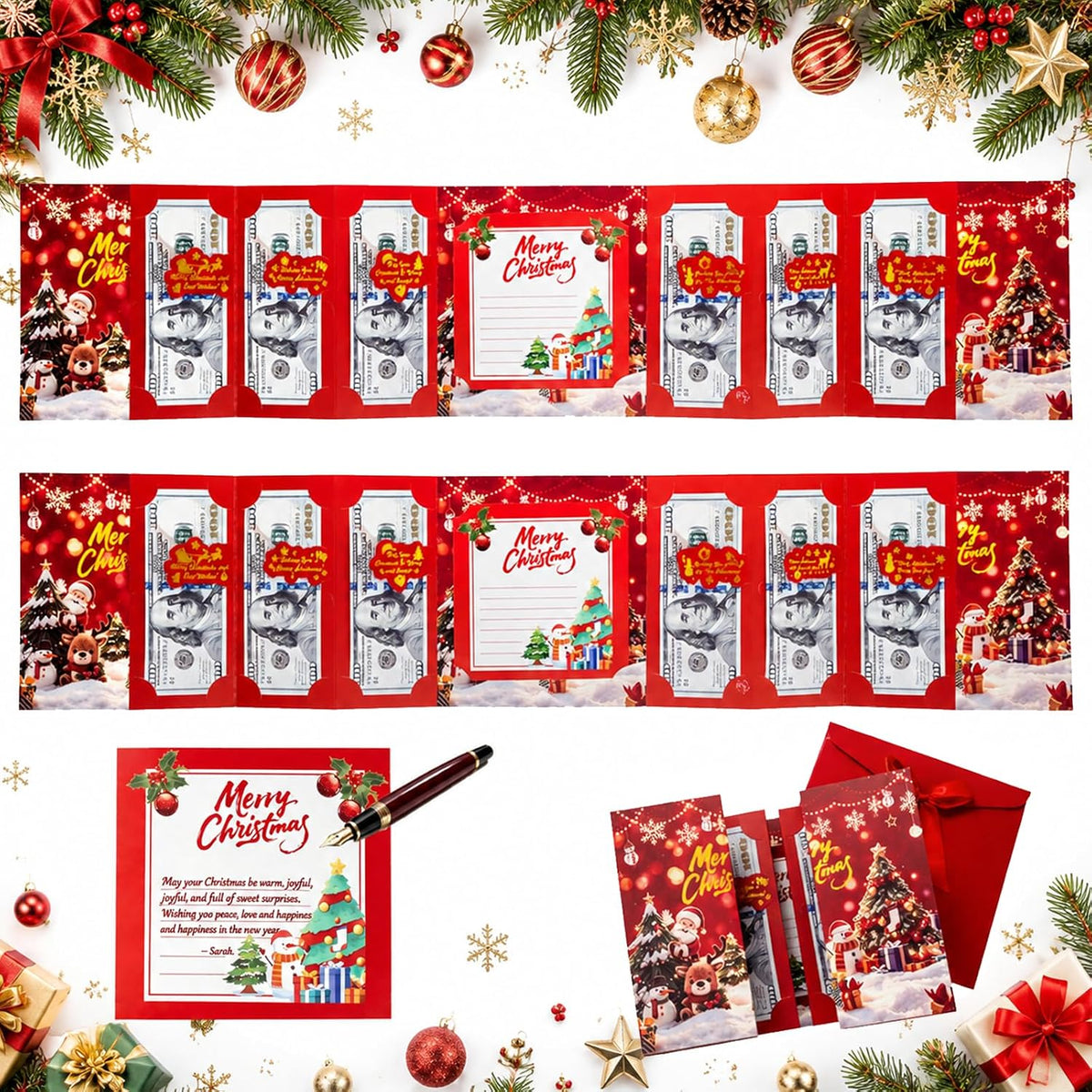2Pcs Christmas Money Holders for Cash,Christmas Money Envelopes for Cash