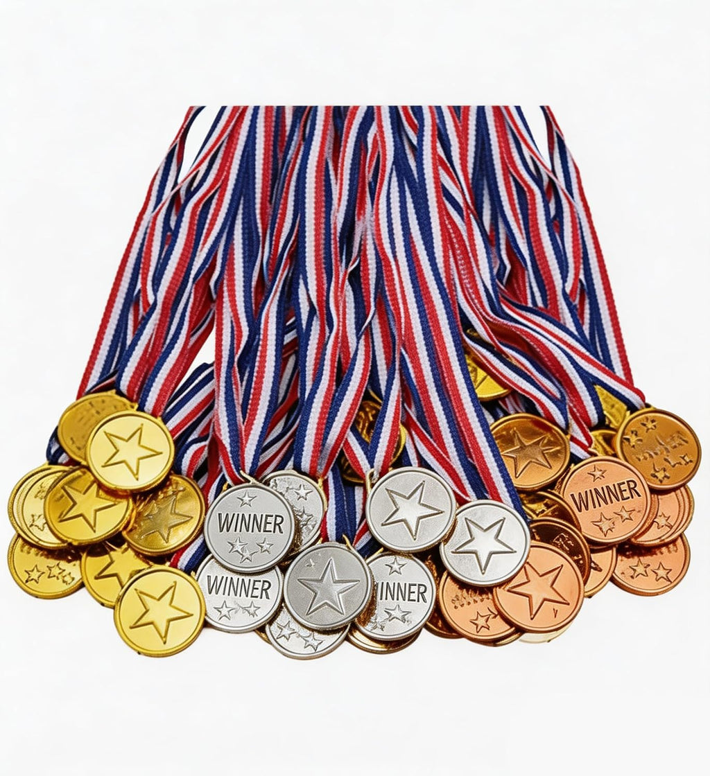 100 Pieces Gold Medals for Kids Medals for Awards Plastic Winner Award Medals for Sports, Competition, Talent Show, Spelling Bee Birthday Party Favors Gifts