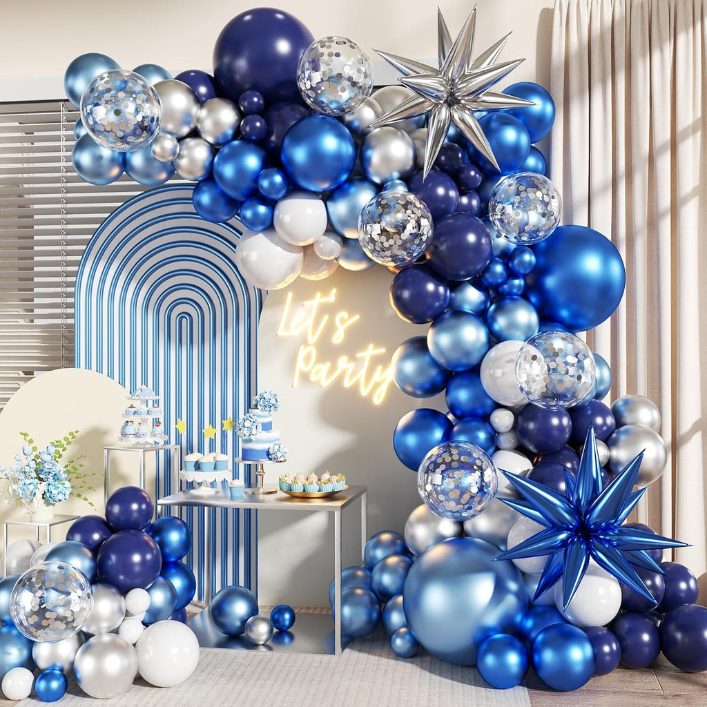 Blue Silver Balloon Garland Arch Kit for Birthday Decorations