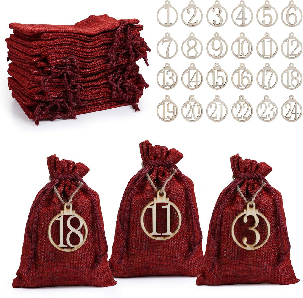LIHAO 24 Days Advent Calendar 2026 Christmas Drawstring Gift Bag Pouches