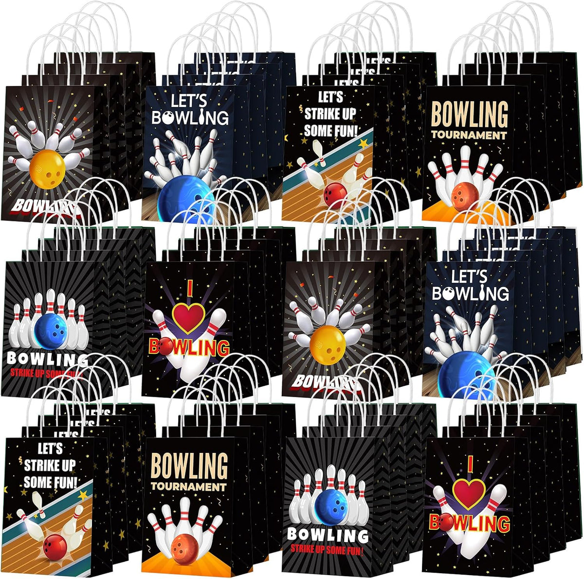 Kolldenn 24 Pcs Bowling Party Favor Bags with Handles, Bowling Goodie Bag