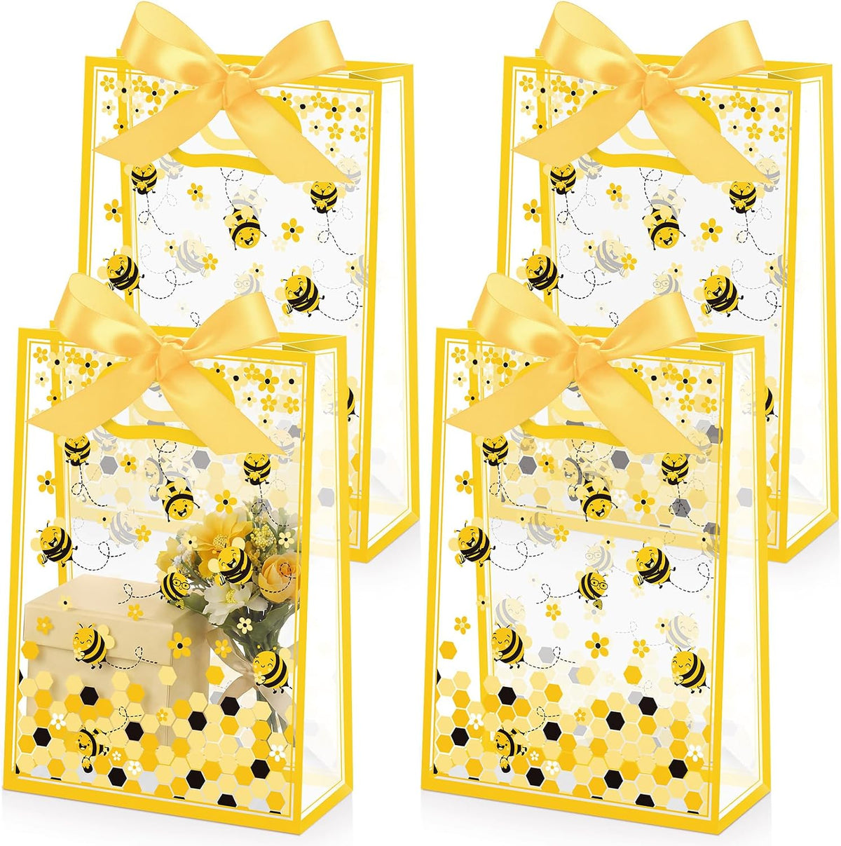 Capoda 24 Pack Bee Gift Bags with Handles Reusable Plastic Honeycomb Party Favor Bag Honeycomb Goodie Bag for Mommy to Bee Baby Shower Birthday Spring Summer Party Supplies 2026 Treat Bags Bulk