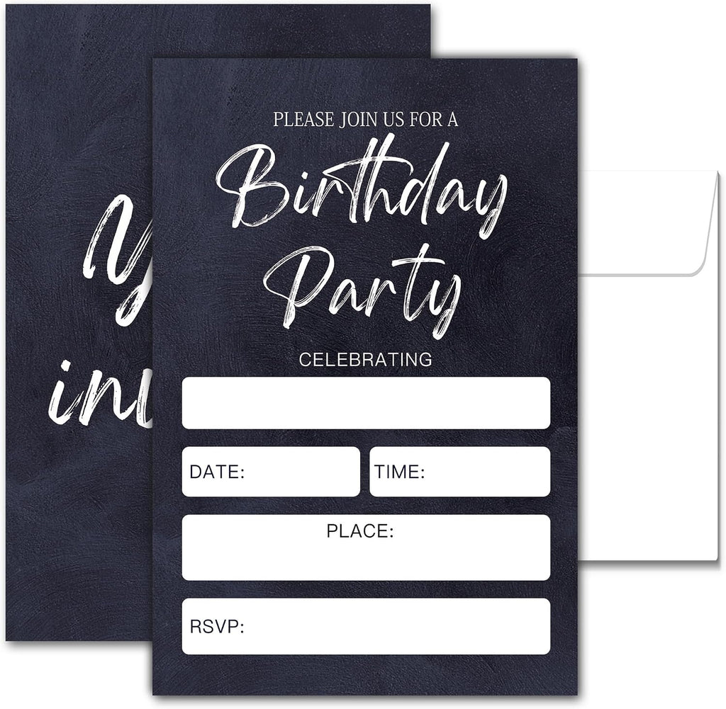 Minimalist Black Birthday Invitation Cards, 20 Pack Party Invitations Cards with Envelopes For Birthday, Invitations for Boys and Girls Party Decorations Supplies (4''x6'')