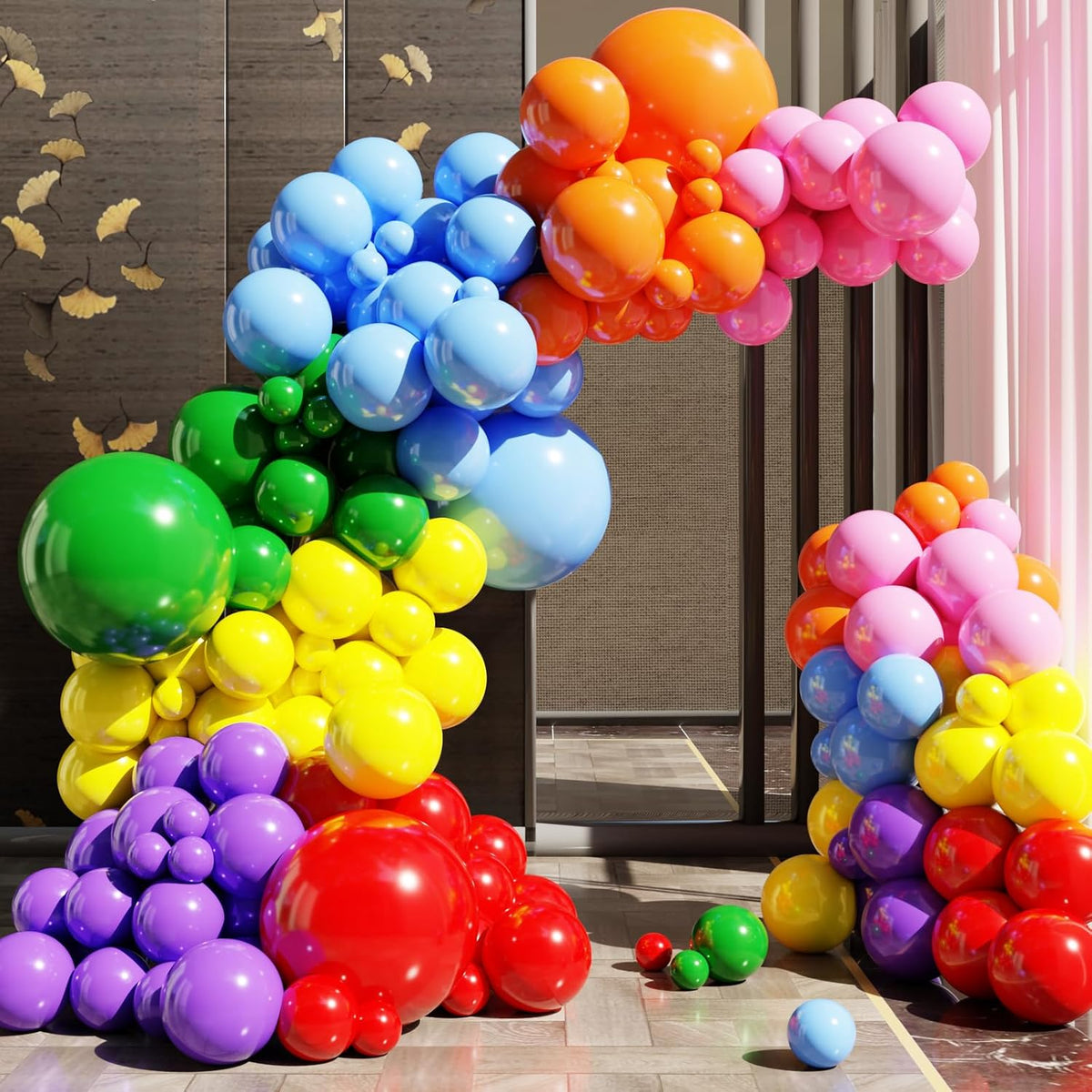 Rainbow Colorful Balloons Arch Kit, 131pcs Party Latex Balloons