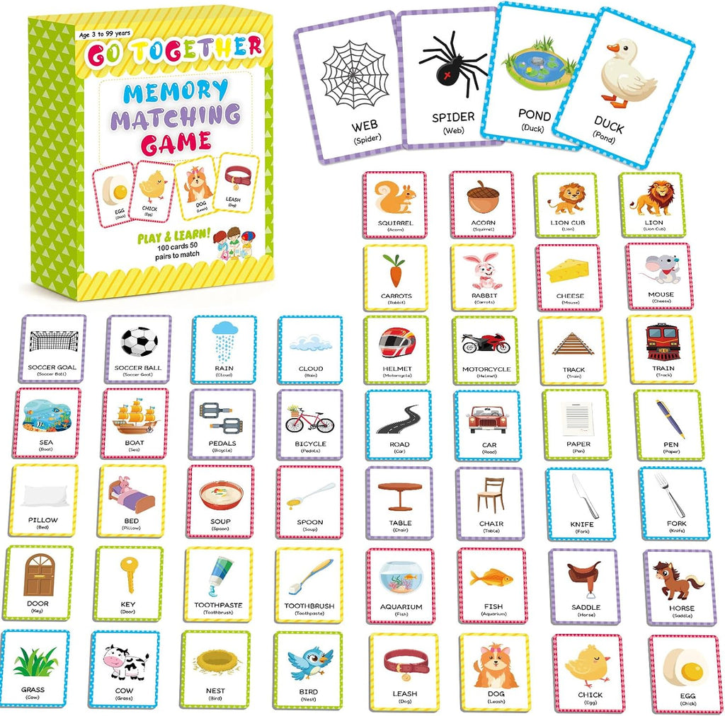 gisgfim 100 PCS Go Together Memory Matching Game Associations Learning Flashcards Educational Vocabulary Sorting Concentration Memory Card for Preschool Ages 3-8 A Fun & Fast Activities Matching Games