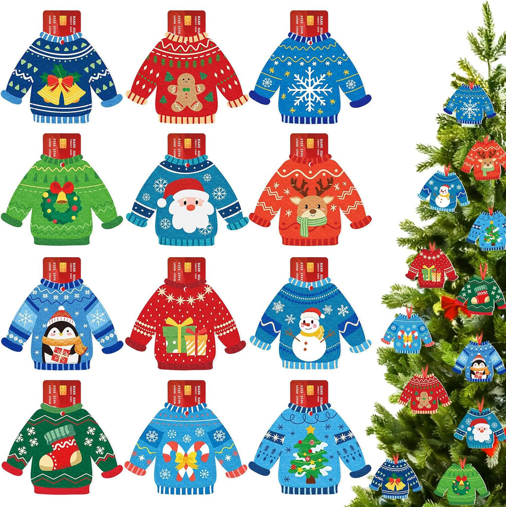FOGWOWO 24 Pcs Gift Card Holder Christmas Ugly Sweater Shaped Holiday Gifts