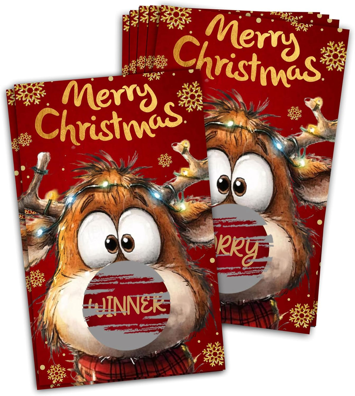 40 Pcs Christmas Scratch Off Cards with Stickers, Rudolph The Red Nose Reindeer Merry Christmas Games for Family Party, Xmas Holiday Party Raffle Ticket Supplies -A02