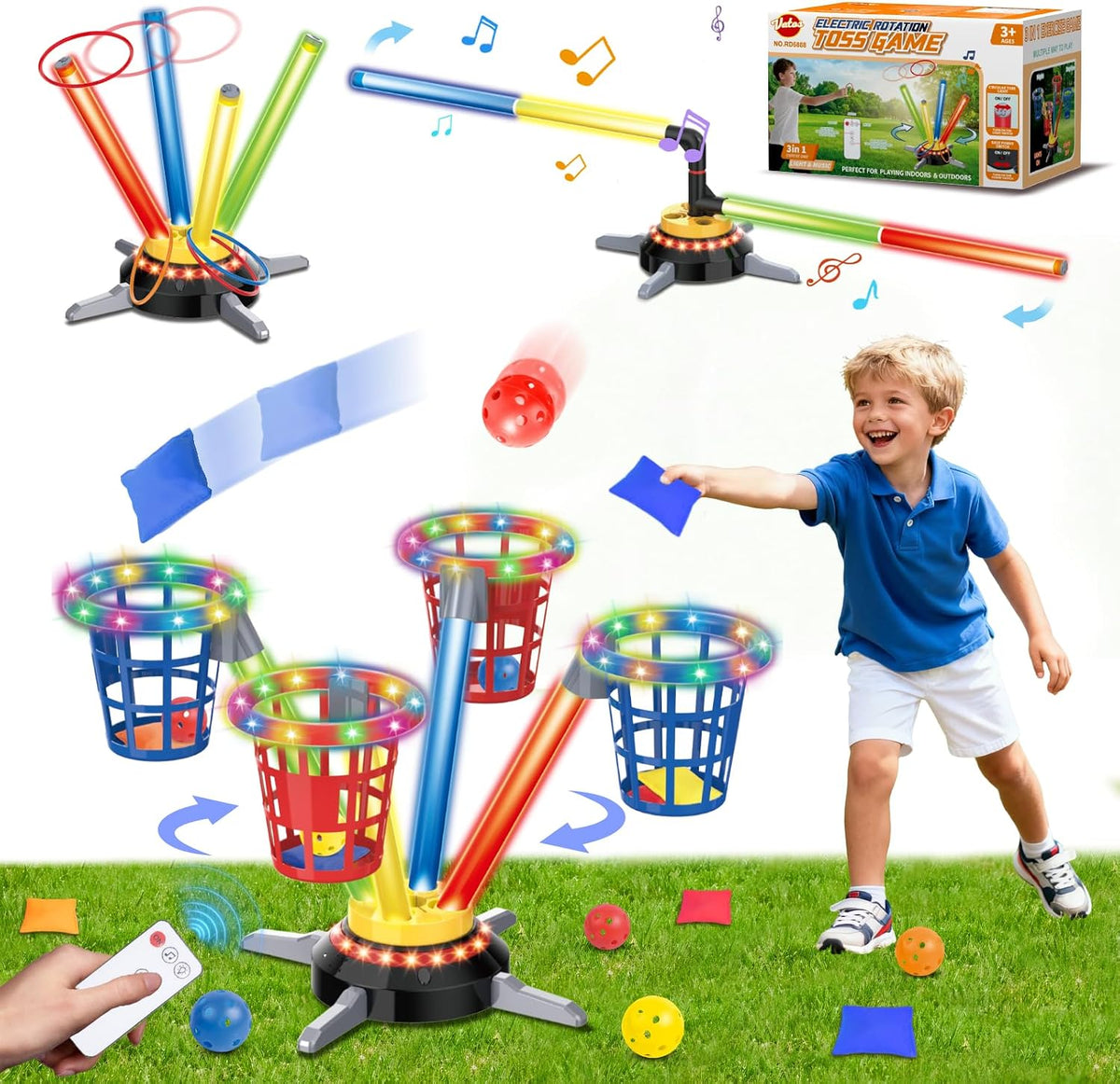 Vatos 3 in 1 Bean Bag & Ring Toss Game, Musical Jumping Toy for Kids