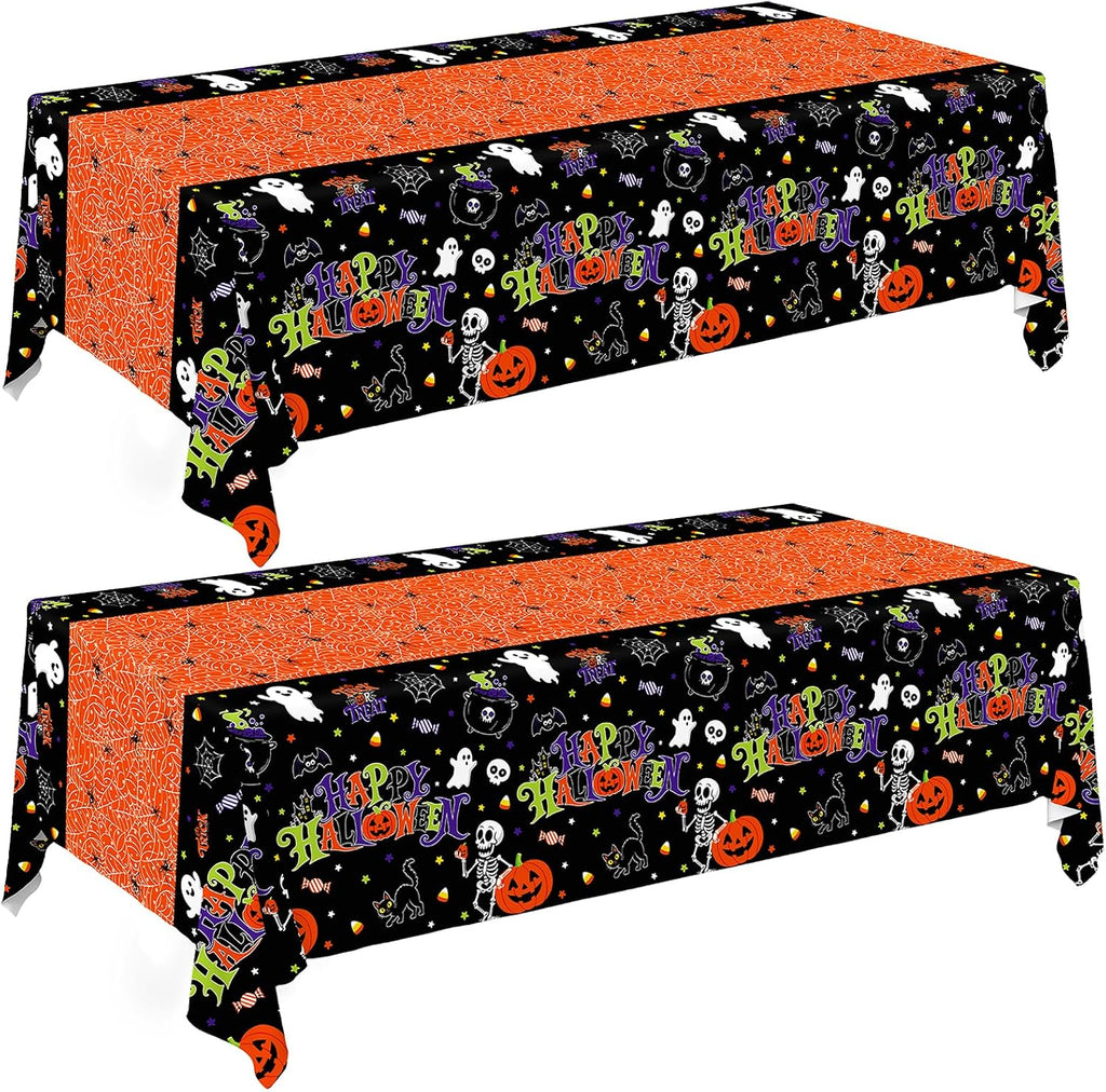 2 Pack Halloween Tablecloth, 54 x 108 Inch Disposable Plastic Table Cover, Orange Halloween Party Decorations for Halloween Decor