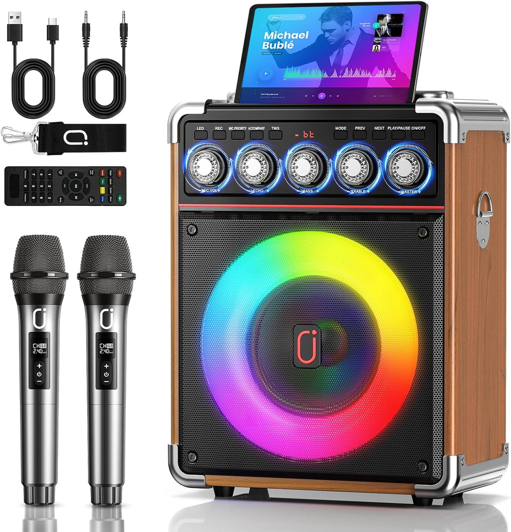 200W Karaoke Machine with Premium Wood Cabinet for Powerful Sound
