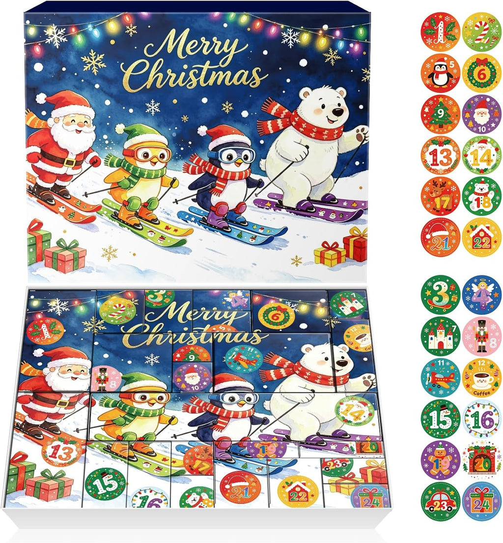 JWSCYSY 2026 Christmas Advent Calendar Box Set DIY - 24 Empty Surprise Gift Boxes with Number Stickers to Fill, Countdown Calendar for Kids Family Holiday Christmas Decorations (Blue)