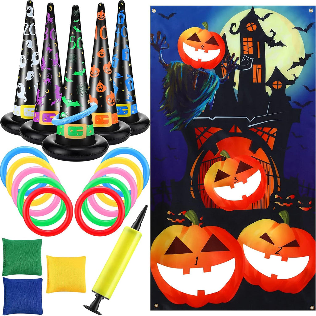 BBTO Halloween Toss Game Set, Inflatable Witch Hat Ring Toss Game for Teens