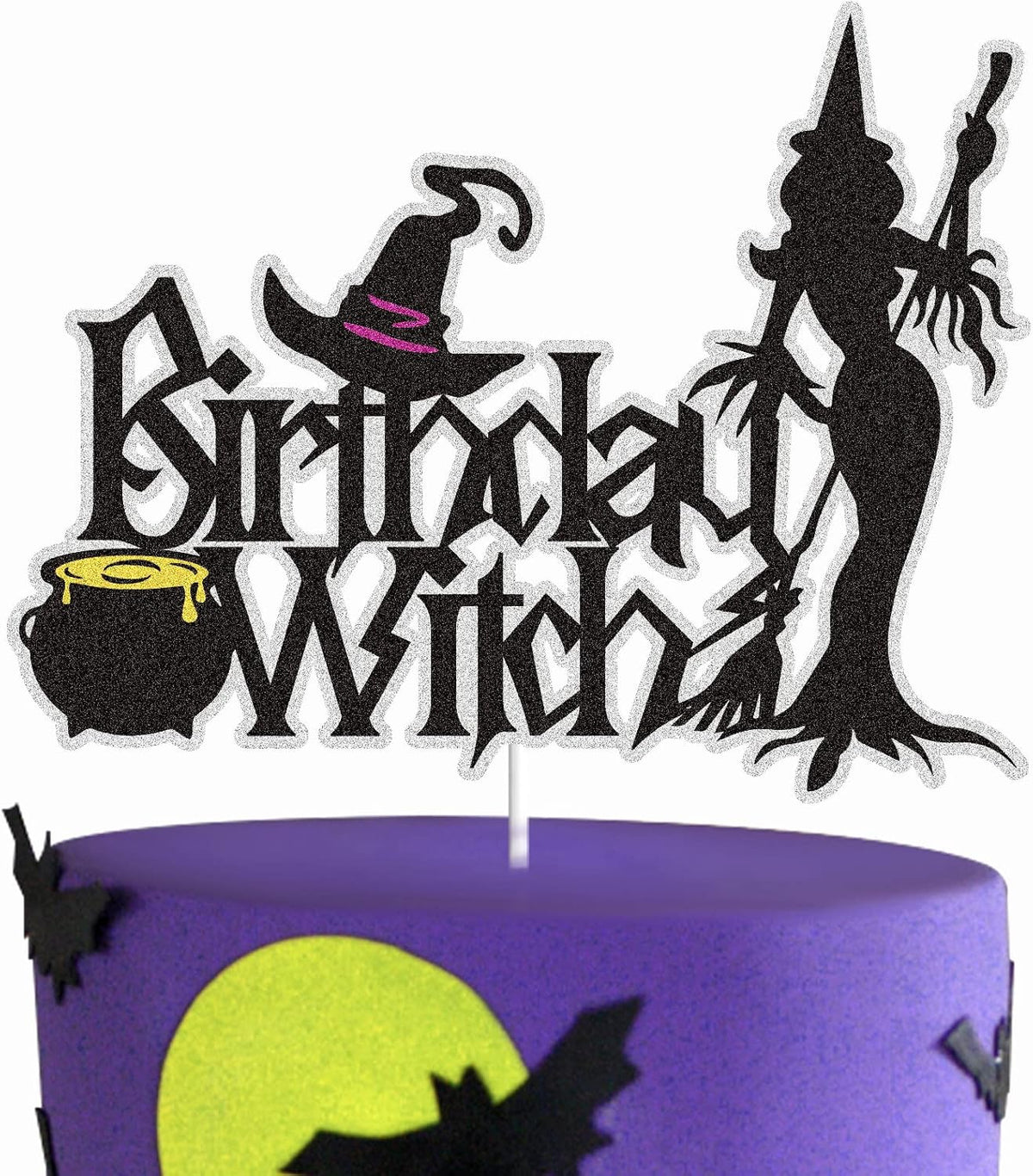 Birthday Witch Happy Halloween Cake Topper Black Glitter Wizard Witch Cat Grave Witch Decor Halloween Birthday Party Decoration Supplies For Girl Women