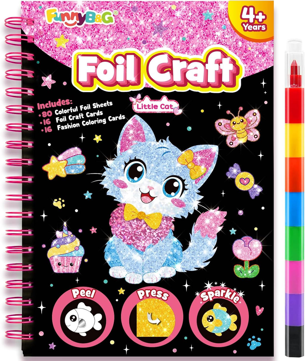 FUNNYB&G Foil Art Craft Kit for Kids, Sparkly Birthday Gift Toy for Girls