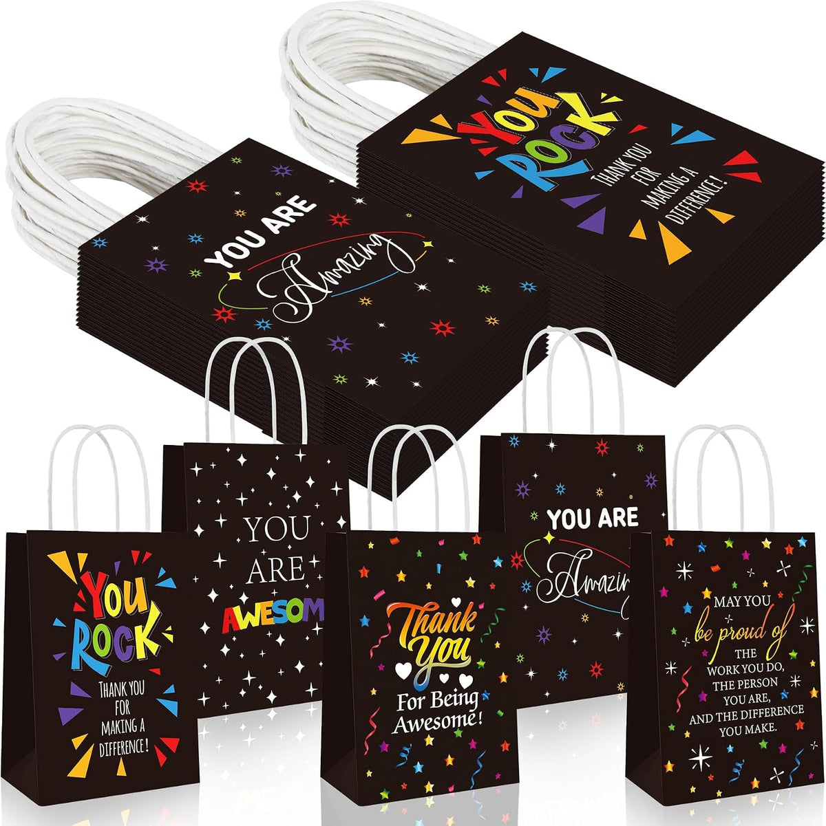 30 Pcs Thank You Gift Bags Team Employee Appreciation Gifts Bulk, Motivational Inspirational Paper Goodie Bags for Coworker Teacher Nurse Colleague Holiday Party Favor Supplies (Confetti Streamers)