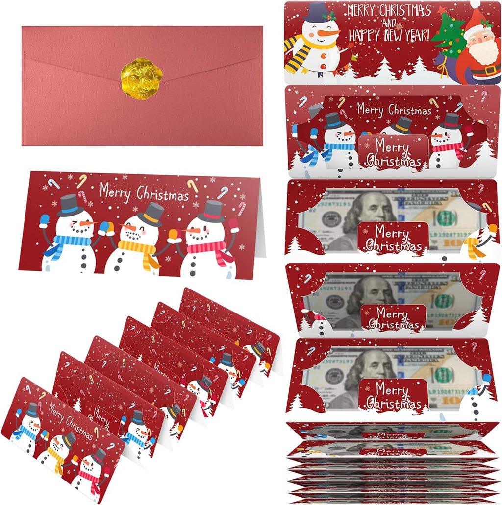 Jaywayang Christmas Money or Gift Card Holder with 10 Slots, Surprise Cash Envelope Holders for Men Women Girls Boys (Red)