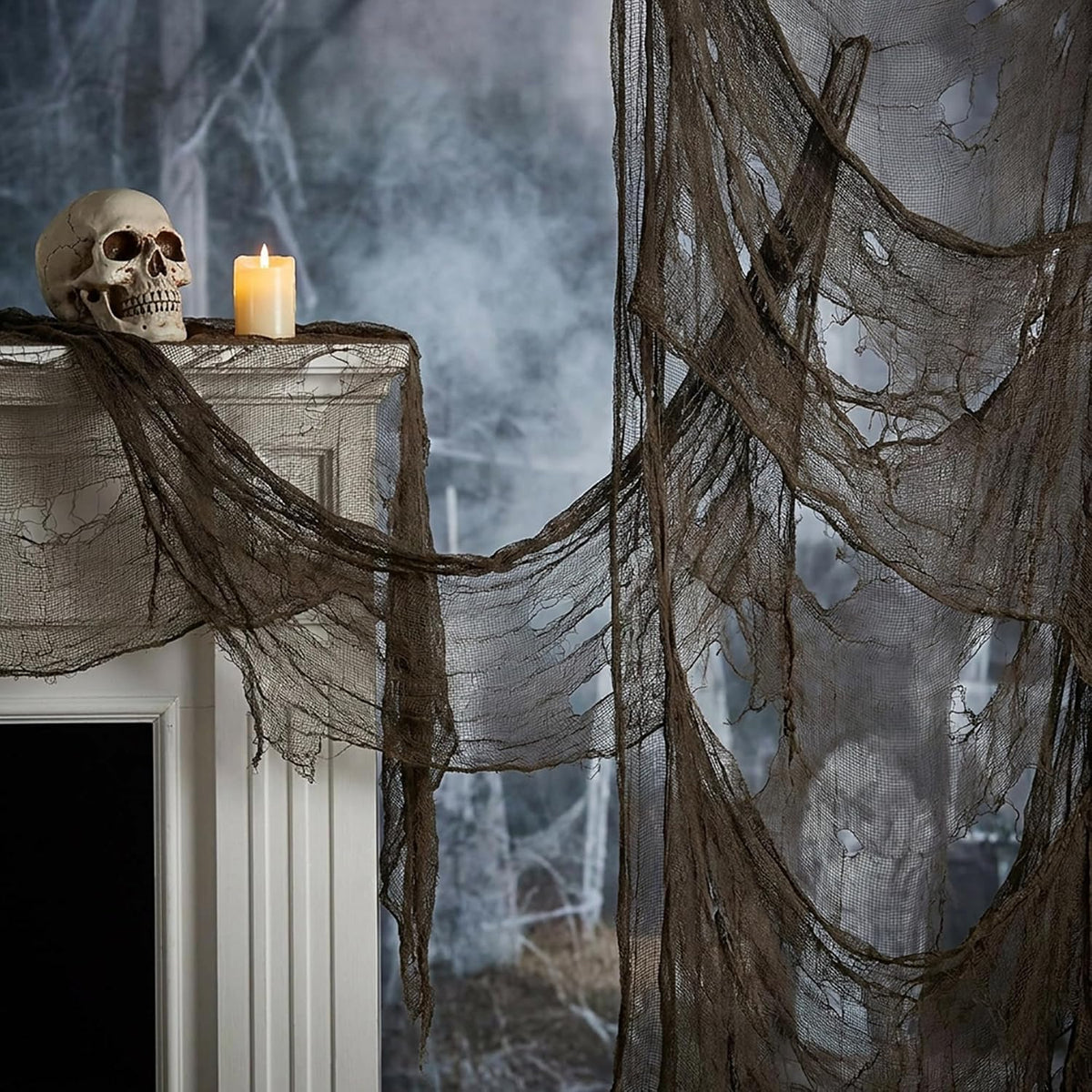 197"x71" Charcoal Gray Creepy Cloth, Fine Mesh Halloween Gauze Fabric Cloth