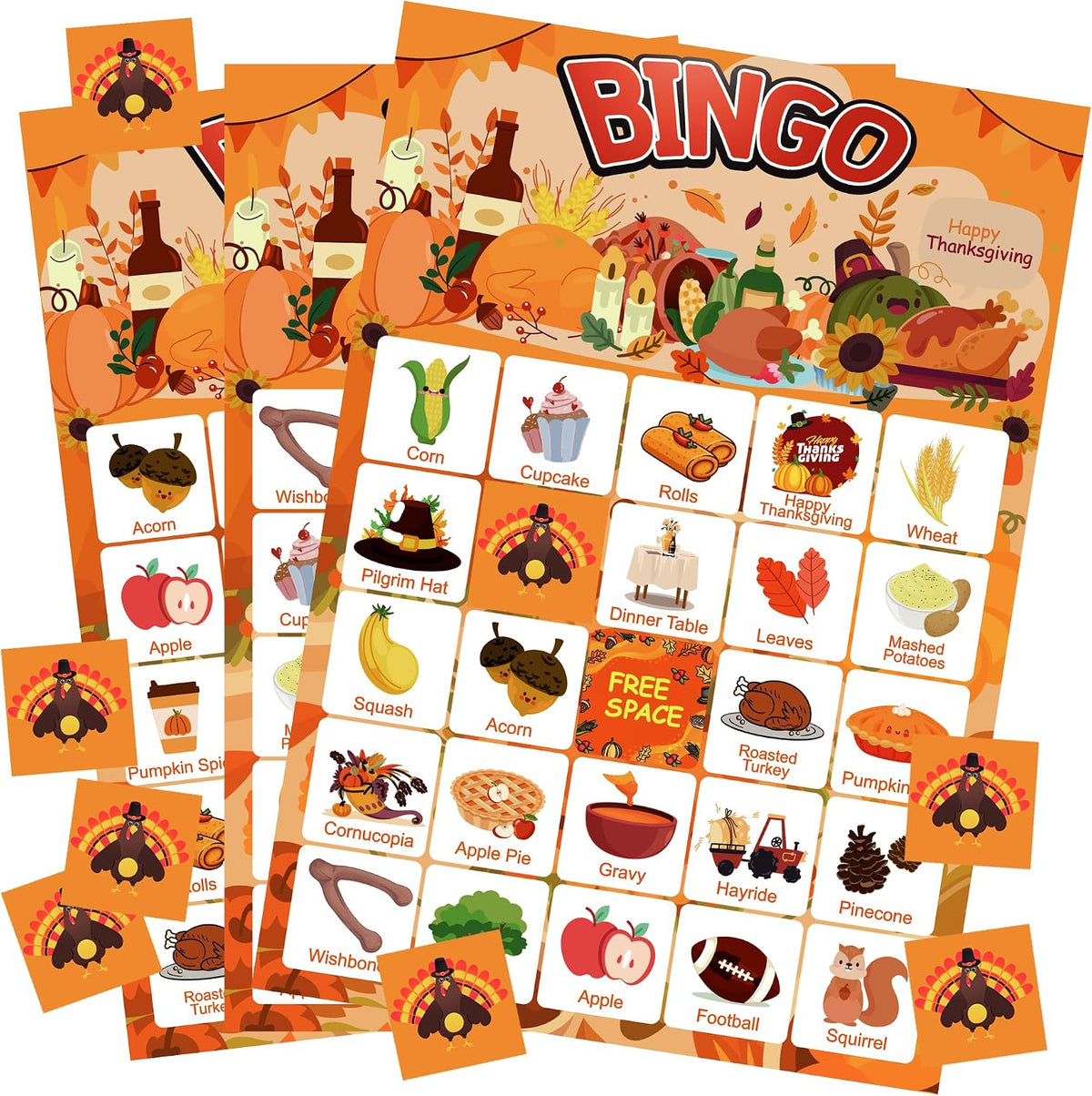 MDDRUIQI Thanksgiving Crafts for Kids - Thanksgiving Bingo Cards for Kids