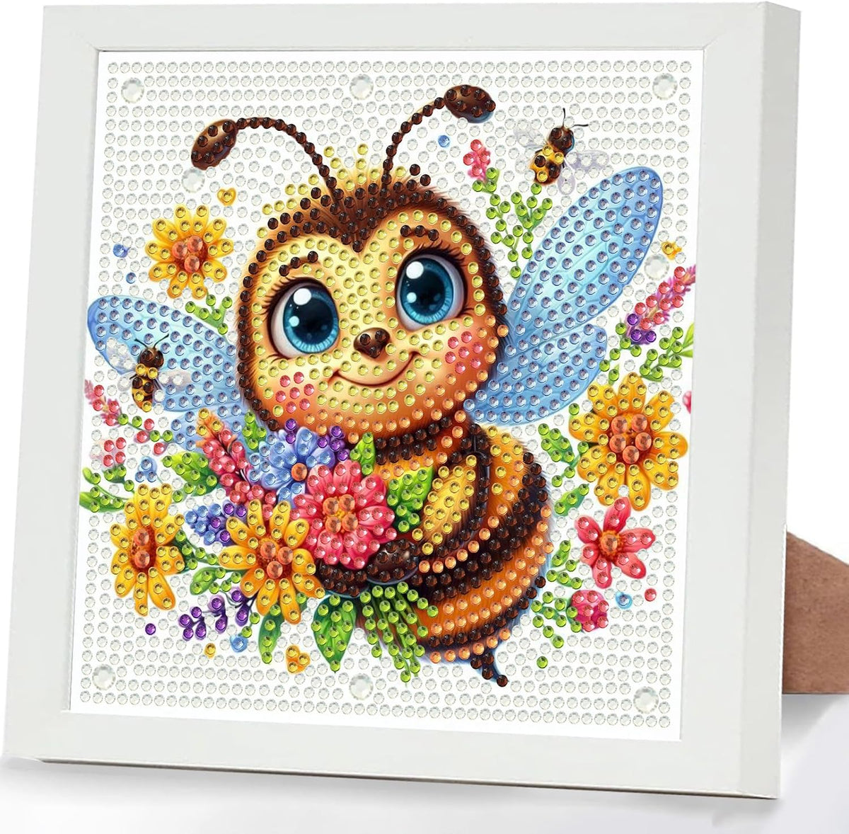 Bee Diamond Art Painting Kits for Kids with Frame, Animal Diamond Painting Kits for Kids Ages 4-8-12, Easy Gem Arts and Crafts Gift for Girls Boys Adult Beginners Home Wall Decor(7x7inch)