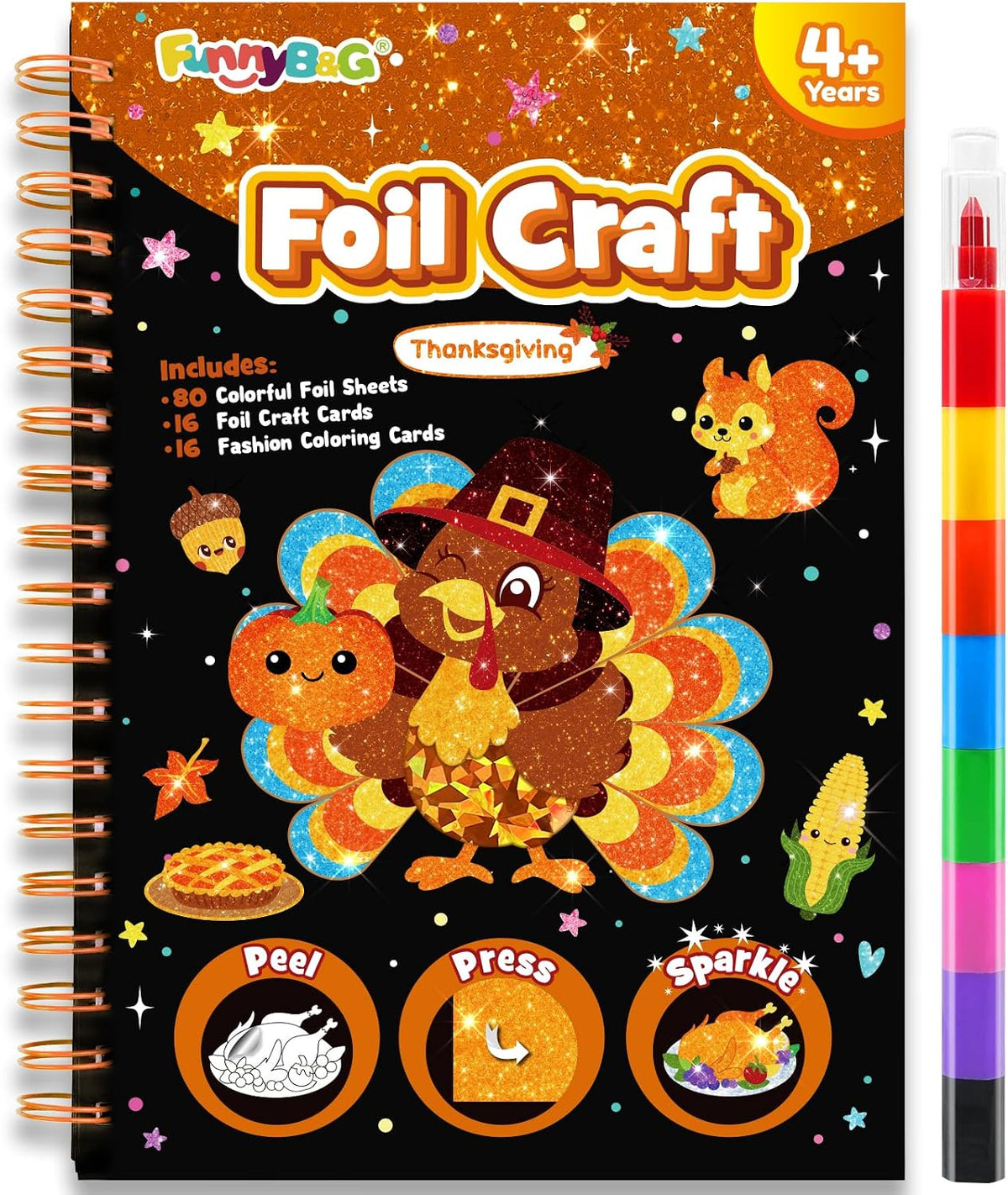 FUNNYB&G Foil Art Craft Kit for Kids, Thankgiving Crafts Gift Toy for Kids