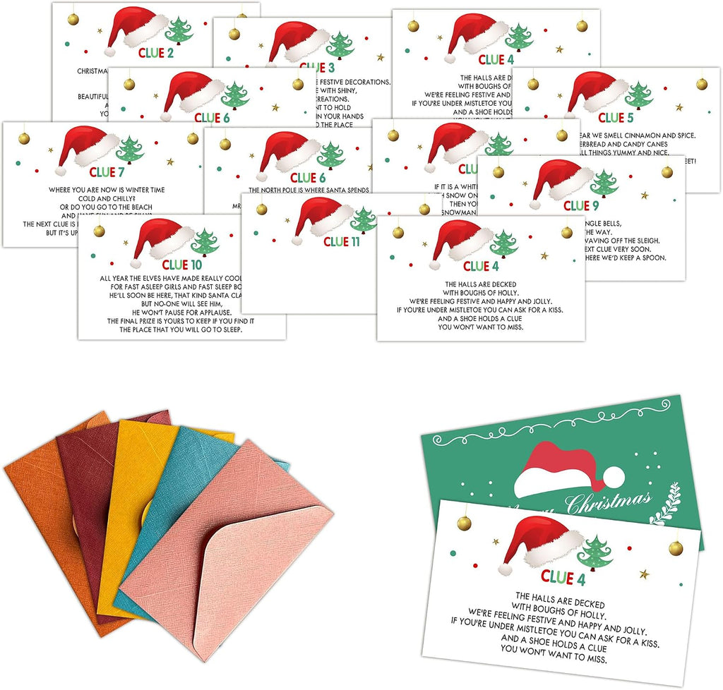 Christmas Scavenger Hunt Games Set, Xmas Treasure Hunt Clue Games for Friends Family, Winter Holiday Activities for Large Groups, Christmas Holiday Party Supplies Decorations, 01