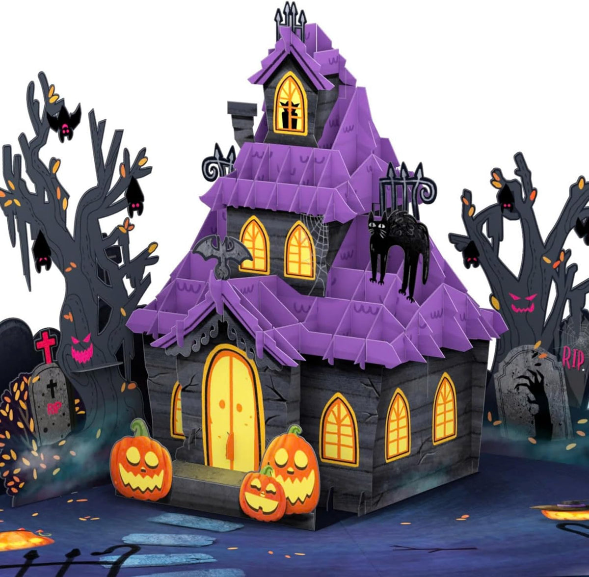 Paper Love Halloween Card | 3D Pop-Up Haunted House Greeting Card for Kids, Adults, or Spooky Friends | 5" x 7" w/Envelope & Note Tag