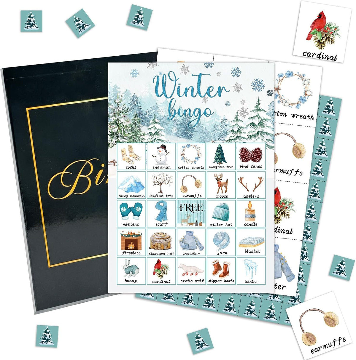 Christmas Party Bingo Game Cards, Winter Bingo Set for Adults Large Group, Winter Holiday Fun Party Games, Xmas Activities Icebreaker Games, for Family Friends, 02