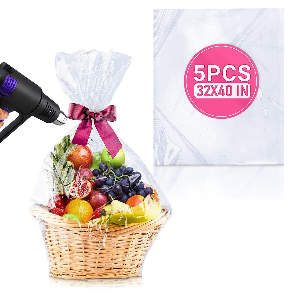 5 Pcs Shrink Wrap Bags for Gift Baskets, 32x40 in, Dust Cover