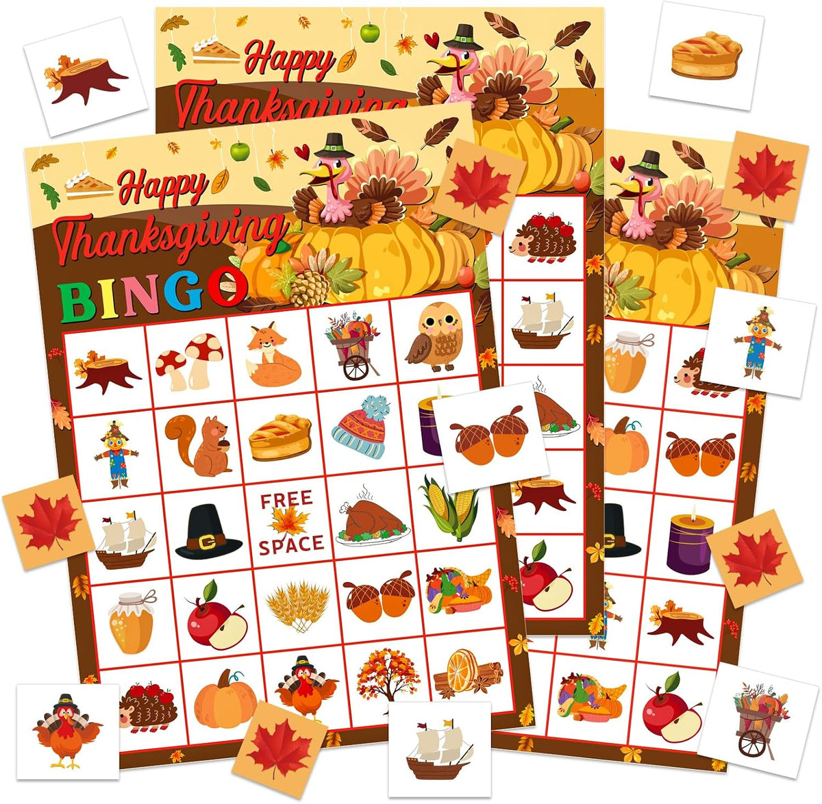 Thanksgiving Bingo Games for Kids Adults - 24 Players Turkey Bingo Cards - Happy Thanksgiving Party Games for Family Fall Autumn Activities Classroom Thanksgiving Gifts