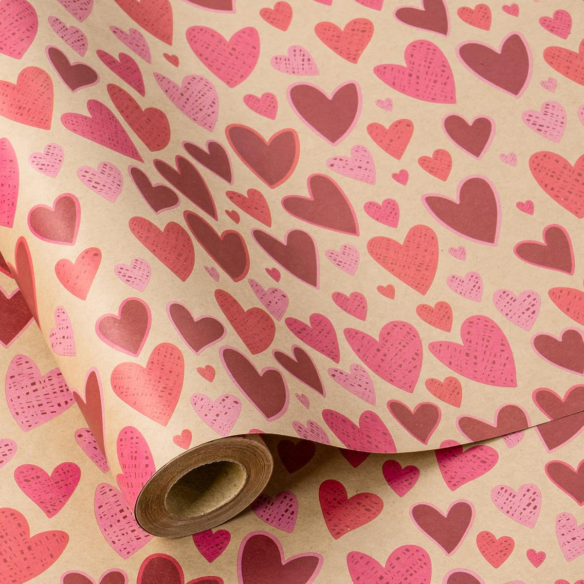 RUSPEPA Kraft Valentine’s Day Wrapping Paper Roll, Mini Roll, Red and Pink Heart Design, Romantic Gift Wrap Paper for Valentine's Day, Wedding, Anniversary, Birthday, 17 Inches x 16.4 Feet