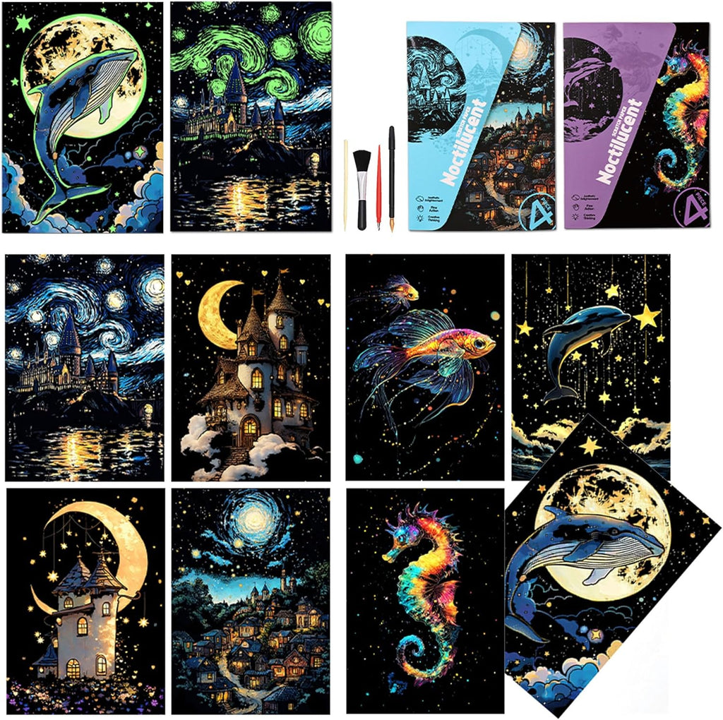 Scratchboard Art for Adults Luminous Scratch Painting Kits-A5/8 PCS-Dreams