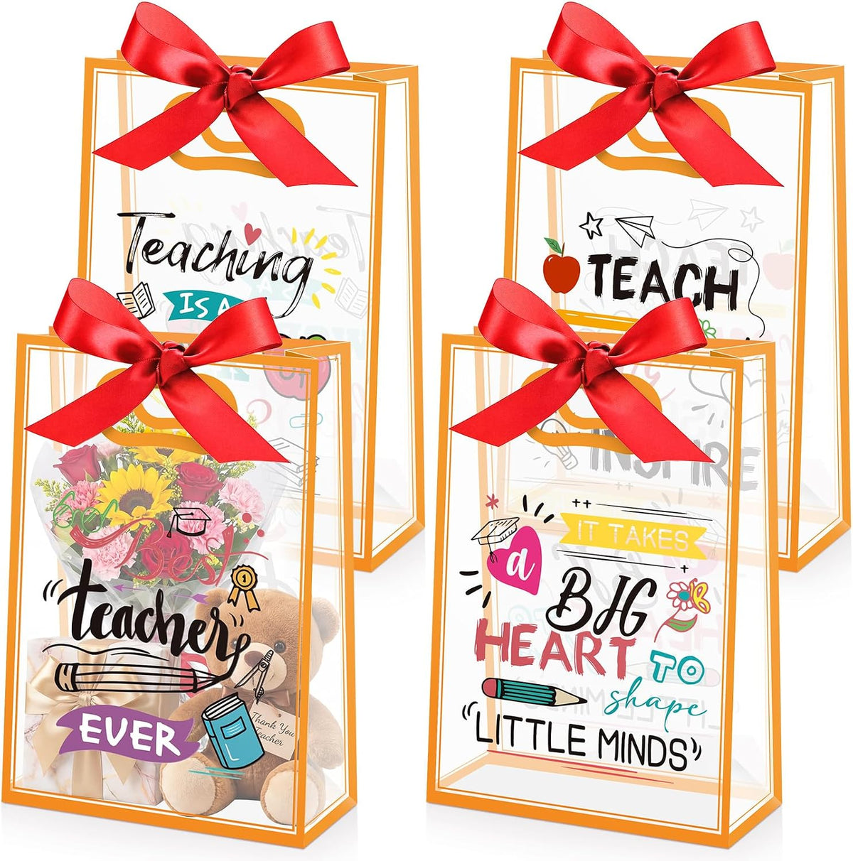 Capoda 24 Pack Teacher Appreciation Gift Bags with Handles, Large Reusable Plastic Party Favor Bags, Classroom Treat & Prize Goody Bag for Back to School, End of Year, Staff Events