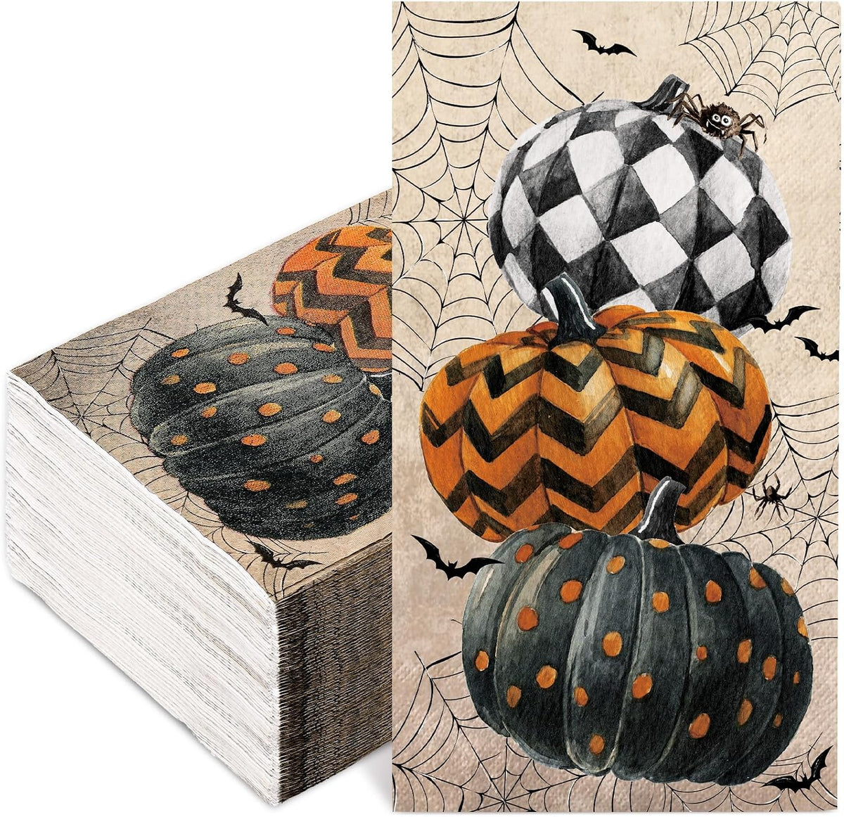 JarThenaAMCS 100Pcs Halloween Guest Napkins, Vintage Spiderweb Pumpkin