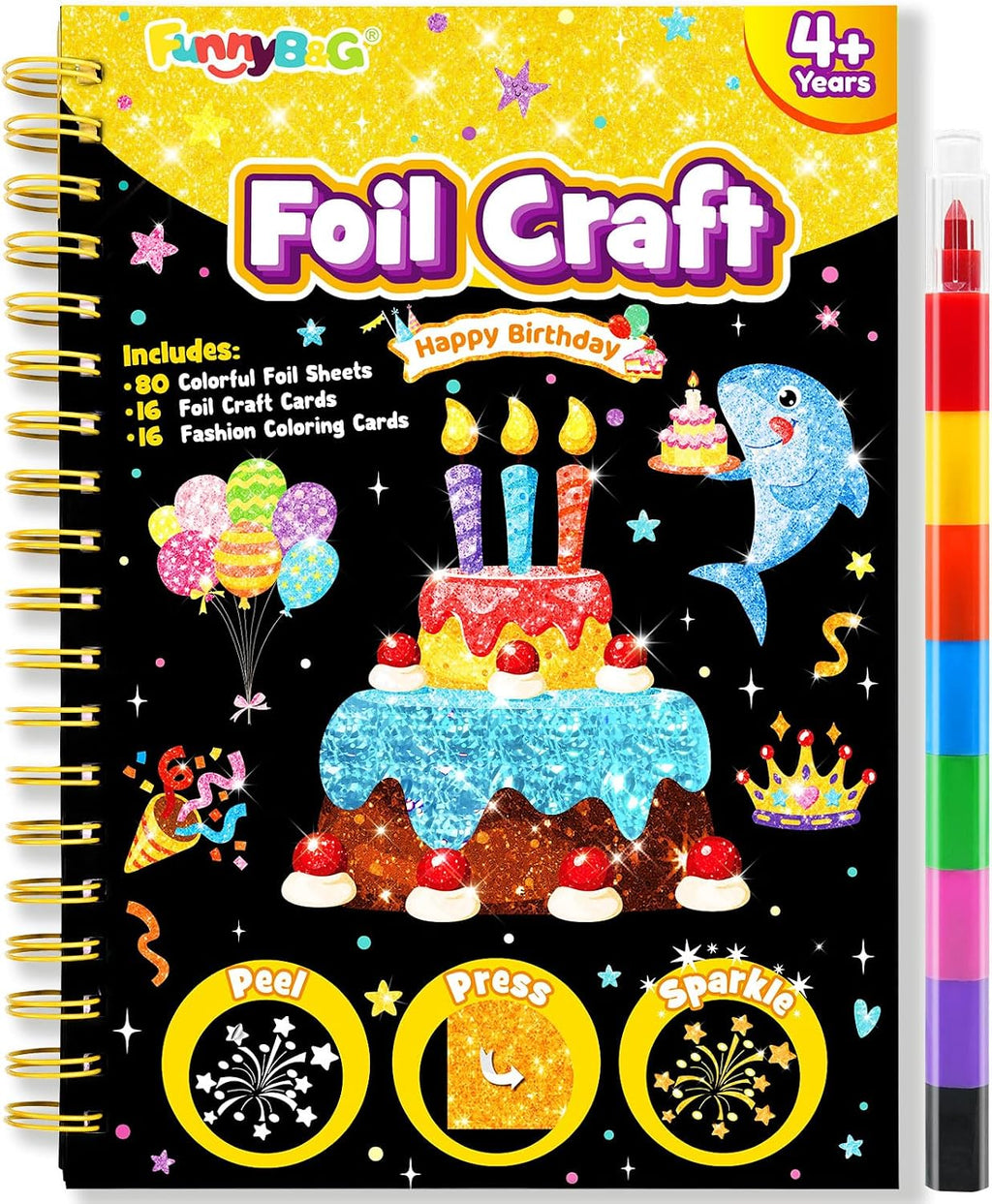 FUNNYB&G Foil Art Craft Kit for Kids, Sparkly Birthday Gift Toy for Kids
