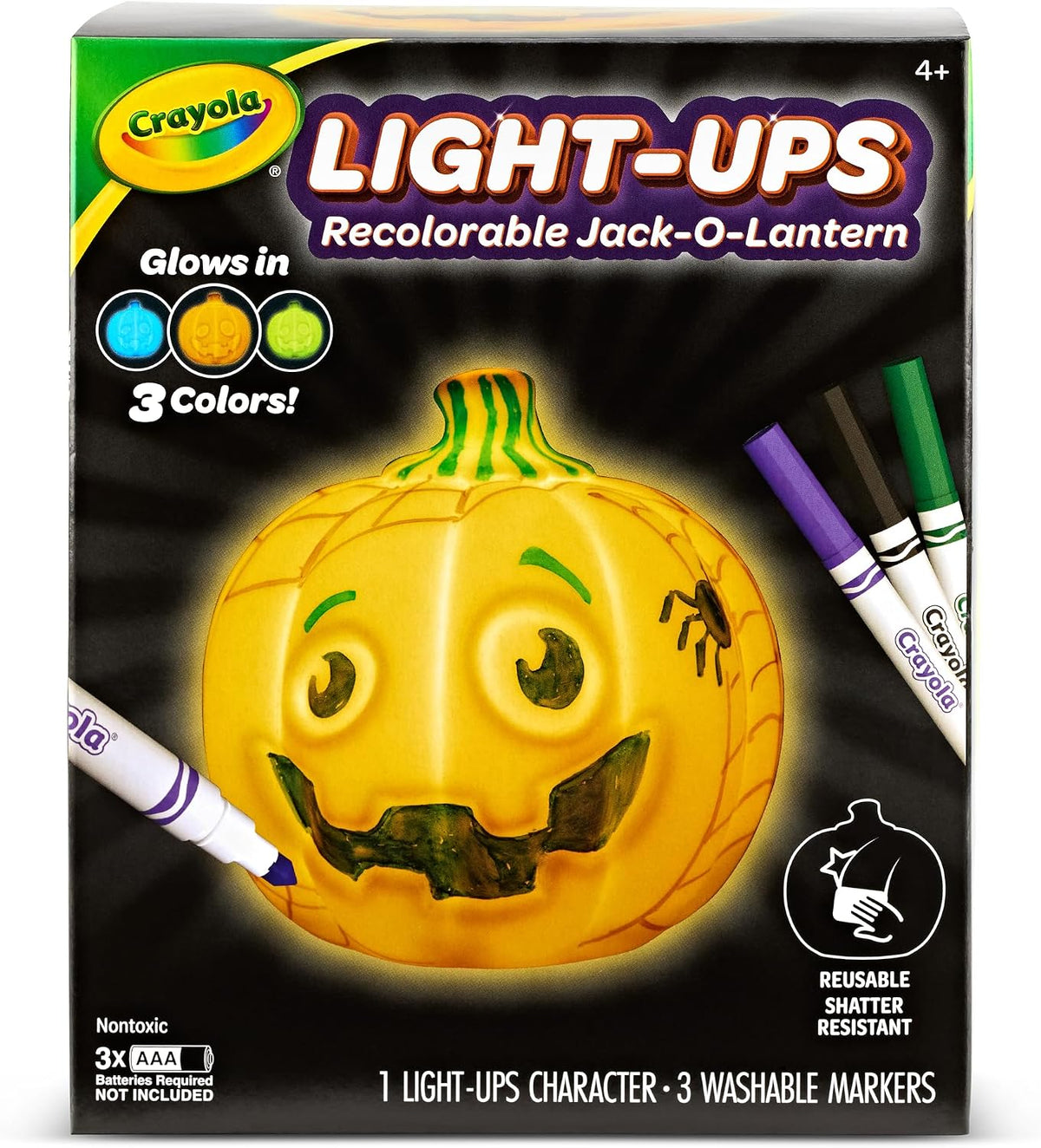 Crayola Light-Ups - Jack-O-Lantern, Reusable Light Up Pumpkin Toy, Halloween Craft, Cute Glow in The Dark Decor & Night Light, Halloween Toy, Ages 4, 5, 6